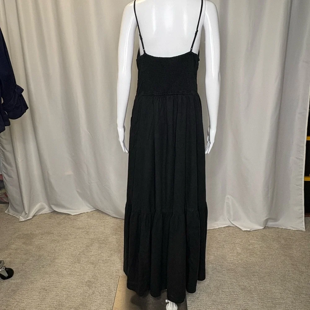 Abercrombie & Fitch Black Linen Blend Empire Sundress Size Large Tall Maxi Dress